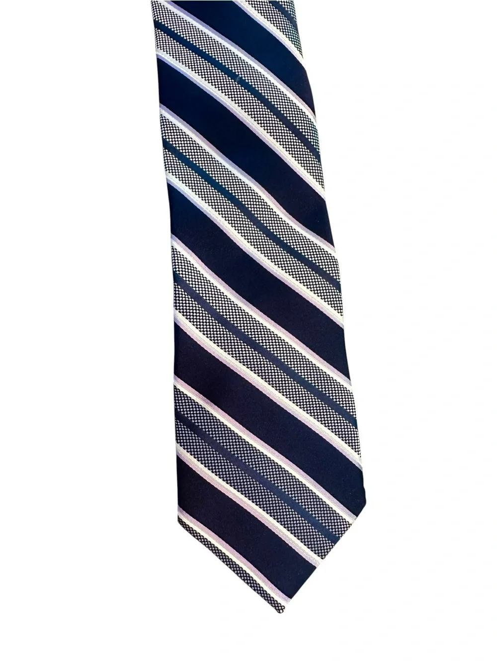 NWT John W. Nordstrom Silk Tie NavyBlue Lavender White Stripe - Preppy